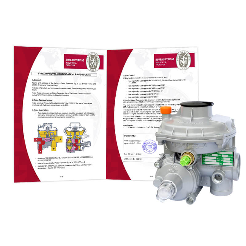 The FE regulator by Pietro Fiorentini certified for hydrogen by Bureau Veritas